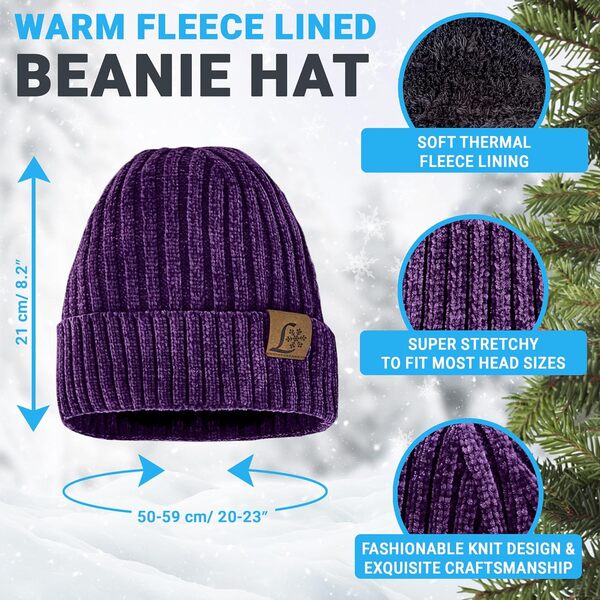 Bonnet d'hiver chaud en tricot pour femme avec bonnet, écharpe, gants pour écran tactile avec doublure en polaire