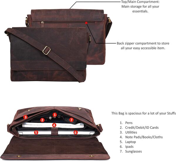 Ozora Sac à bandoulière en cuir véritable pour homme/femme 17