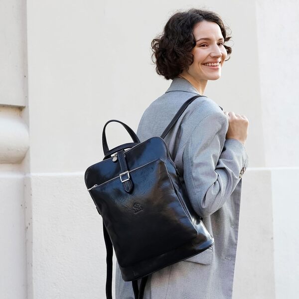 Time Resistance Sac à Dos en Cuir Italien Convertible en Sac à Bandoulière Sac à dos de voyage Classique