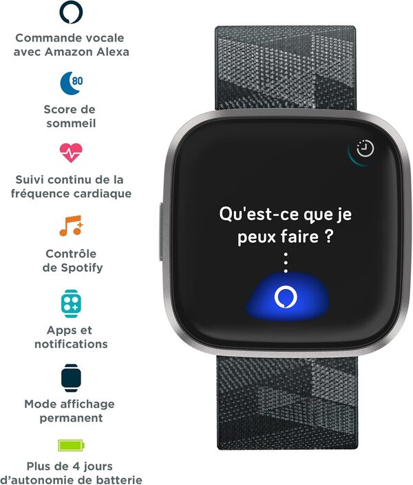 Fitbit Versa 2 Health & Fitness Smartwatch SE (NFC), Charcoal - Iron Mist Grey Aluminum