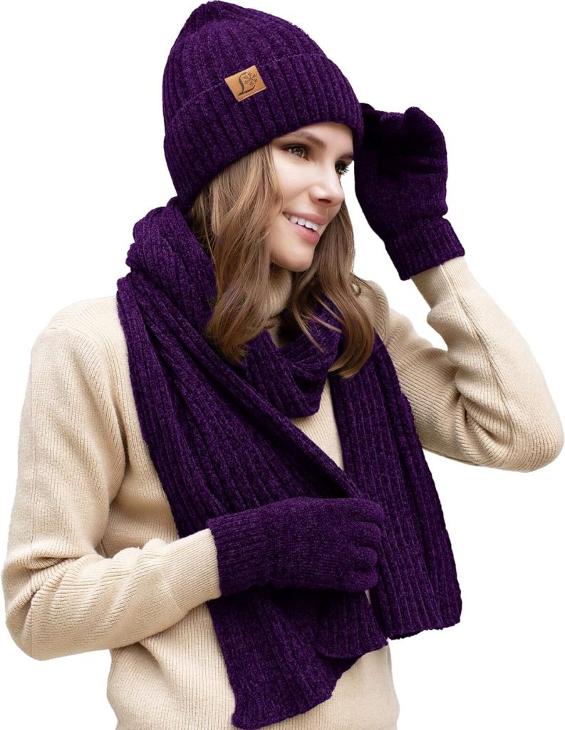 Avis sur le bonnet d'hiver chaud en tricot pour femme violet
