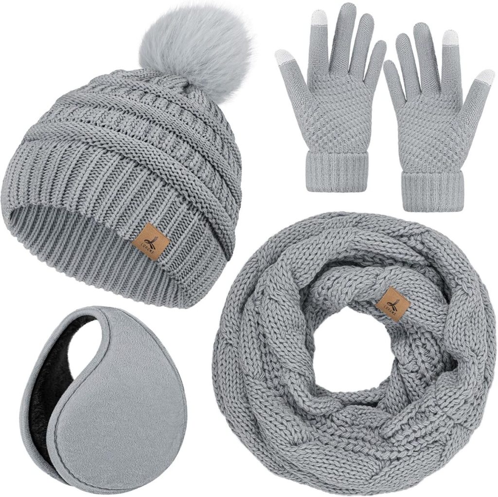 Avis sur l'ensemble bonnet, écharpe et gants tactile femmes gris clair
