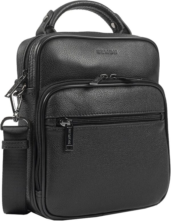 BEMON Sacoche en cuir grainé pour homme Enzo, 23 x 20 x 6 cm, porté bandoulière, porté main (23cm)