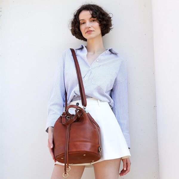 Time Resistance Sac à Main en Cuir pour Femme - Sac Seau en Cuir Pleine Fleur Fait Main - Sac Cabas en Cuir Italien - Sac à Épaule pour Femme - Sac à Main pour le Travail et le Quotidien