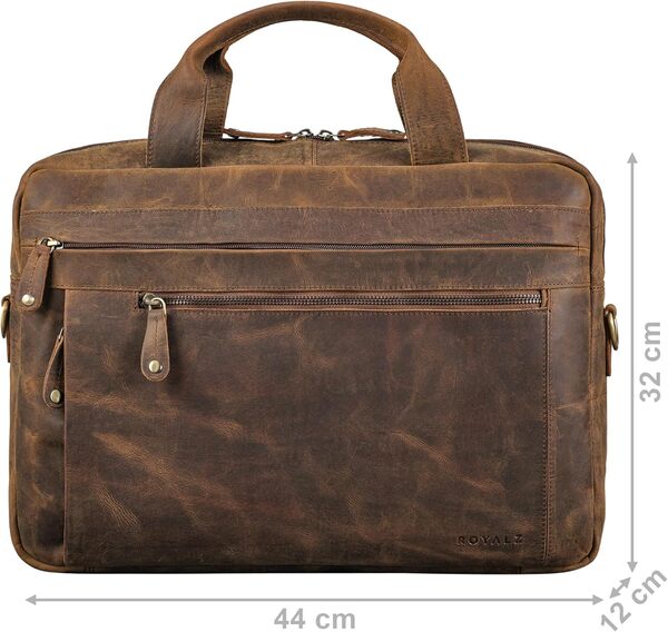 ROYALZ Moderne Vintage Umhängetasche Herren Leder groß Boston - ideal als 14-15,6 Zoll Laptoptasche Aktentasche mit Laptopfach Ledertasche Schultertasche Echtleder