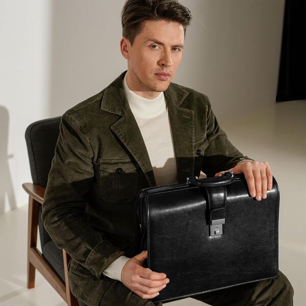 Time Resistance Porte Document Homme en Cuir, Sac Bandoulière en Cuir Pleine Fleur Fabriqué à la Main en Italie pour Ordinateur Portable Cartable Homme