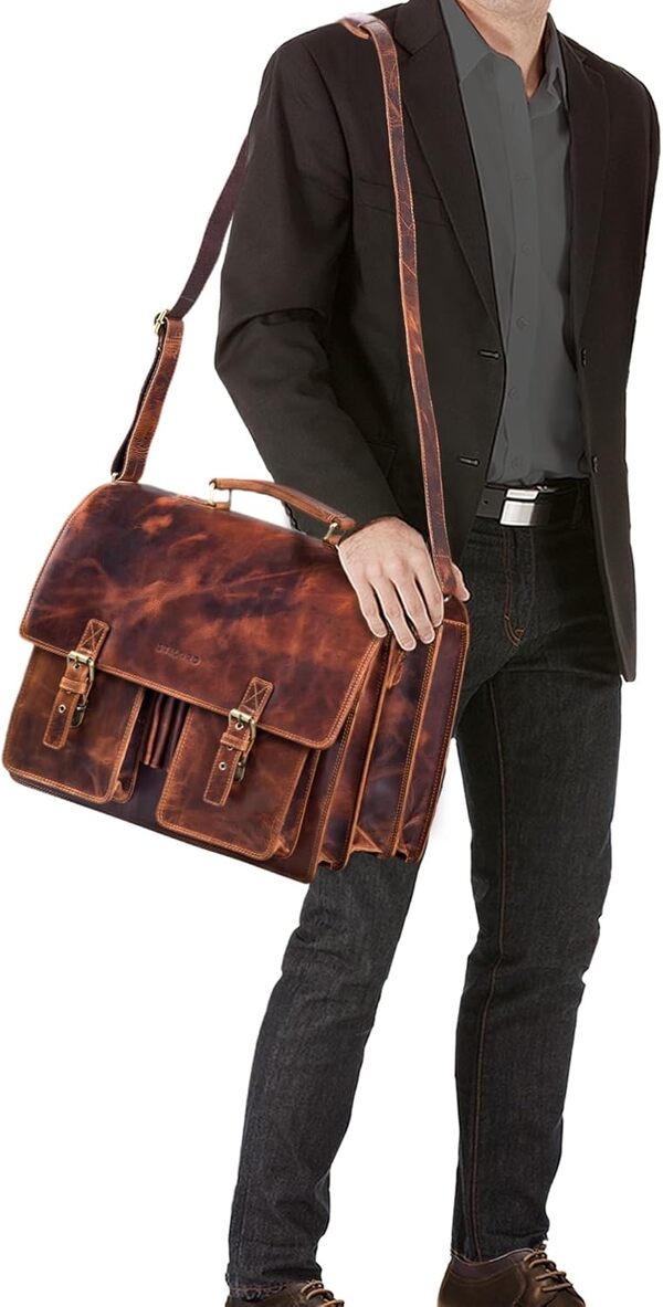 STILORD 'Anton' Sac Serviette en Cuir Véritable XL - Compartiment pour Ordinateur Portable de 15.6' - Amovible - Version Améliorée, Couleur:Kara - Cognac