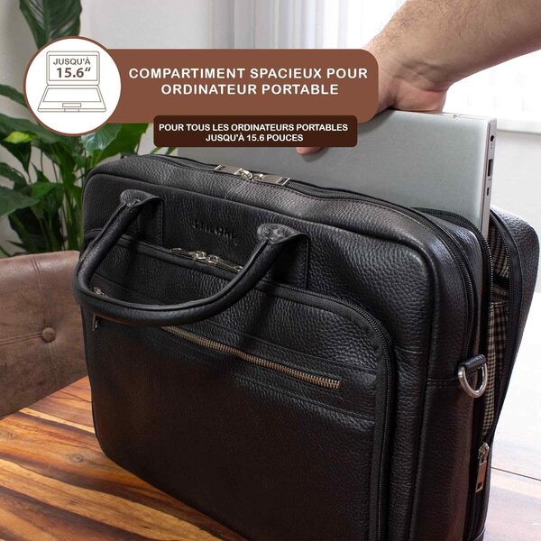 STILORD 'Dawson' Sacoche Professionnelle Cuir Sac à Bandoulière Vintage Serviette XL Cartable Business Sac d'affaires pour Ordinateur 15.6 Pouces, Couleur:Noir