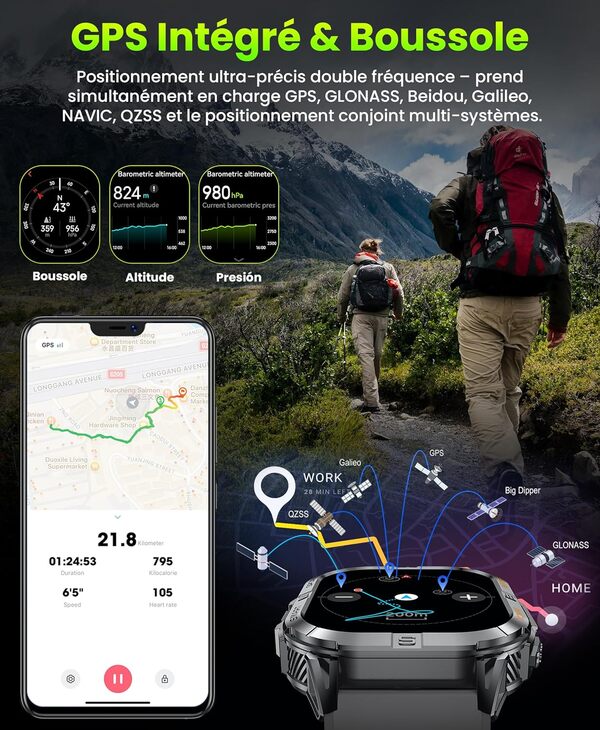 GPS Montre Connectée Homme, 2,13