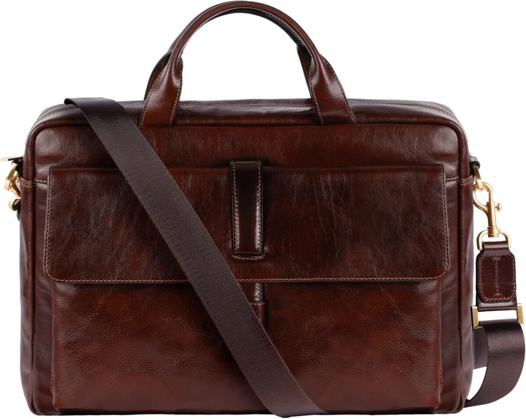 Test du sac porte-documents Time Resistance en cuir marron