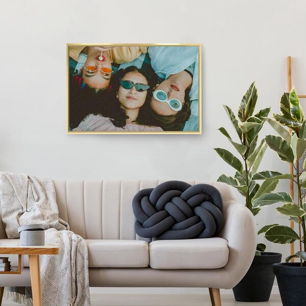 Impressions sur toile personnalisées avec vos photos – Impression sur toile personnalisée avec cadre photo en aluminium pour amoureux/famille/ami/animal de compagnie/bébé (61 x 40,6 cm, doré)