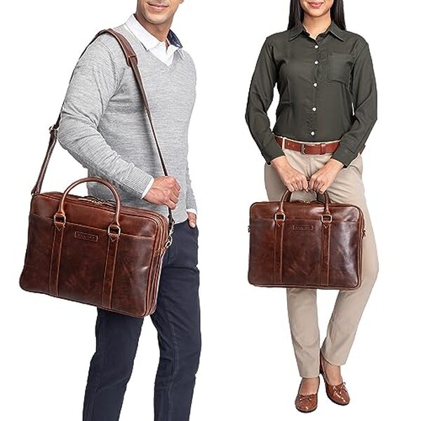 Explorez la sacoche Stilord 'Caleb' en cuir vintage 16 pouces : élégance, fonctionnalité et durabilité pour accompagner tous vos déplacements avec style